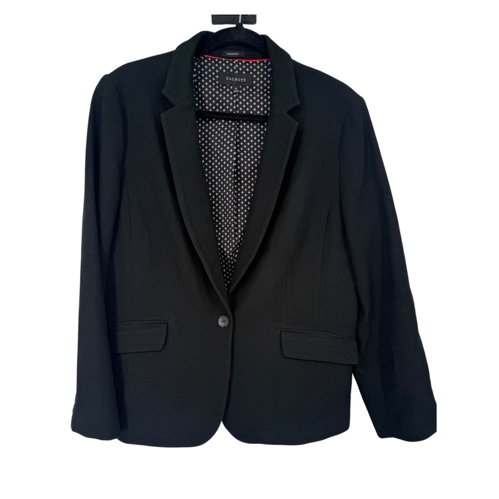 Talbots Women's Aberdeen Waffle Knit One Button Blazer Jacket Black Sz 14 Career